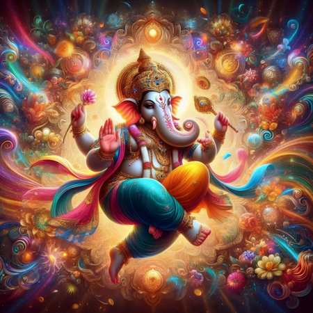 A Lord Ganesha in a dancing pose, Ai generated imageの写真素材