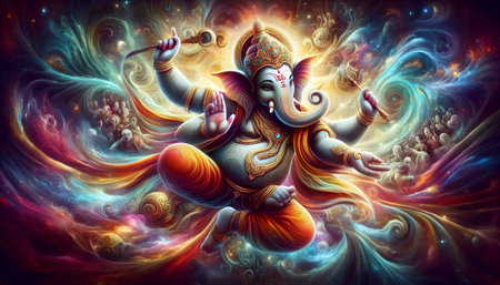 A Lord Ganesha in a dancing pose, Ai generated image