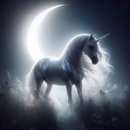 A unicorn with moon glow, Ai generated imageの写真素材