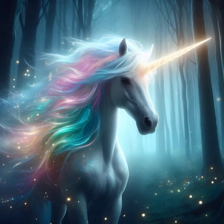 A unicorn with a glowing horn, Ai generated imageの写真素材
