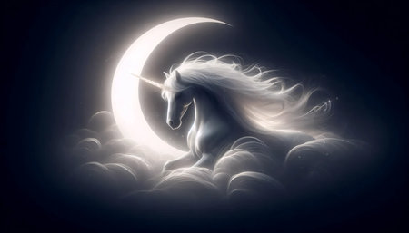 A unicorn with moon glow, Ai generated imageの写真素材
