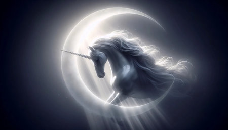 A unicorn with moon glow, Ai generated imageの写真素材