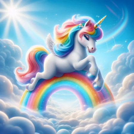 A unicorn on a rainbow, Ai generated imageの写真素材