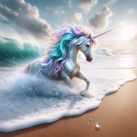 A unicorn in sea foam, Ai generated imageの写真素材