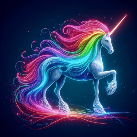 A unicorn in neon colors, Ai generated imageの写真素材