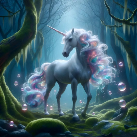 A unicorn with magic orbs, Ai generated imageの写真素材