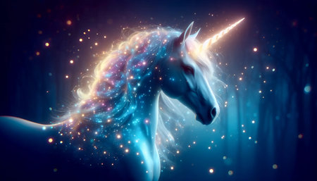 A unicorn with a glowing horn, Ai generated imageの写真素材