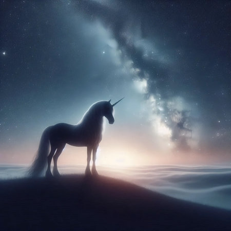 A unicorn in a starry nightの写真素材