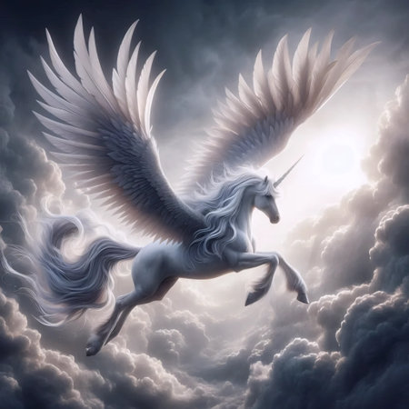A winged unicorn, Ai generated imageの写真素材