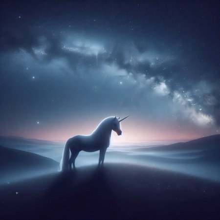 A unicorn in a starry nightの写真素材
