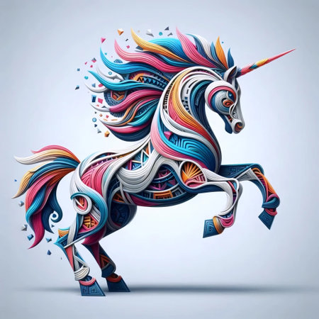 A unicorn in geometric style, Ai generated imageの写真素材