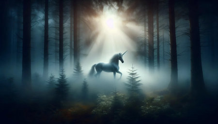 A unicorn in the mist, Ai generated image