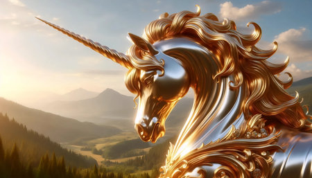 A unicorn with a golden horn, Ai generated imageの写真素材