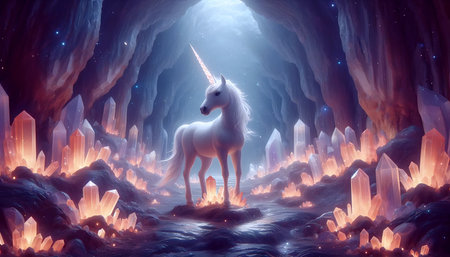 A unicorn with crystals, Ai generated image