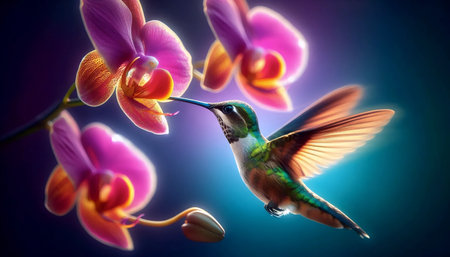 An orchid with a hummingbirdの写真素材