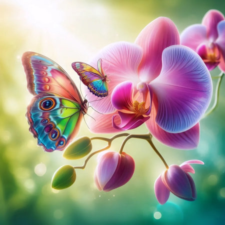 An orchid with a butterfly, Ai generated imageの写真素材