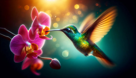 An orchid with a hummingbirdの写真素材