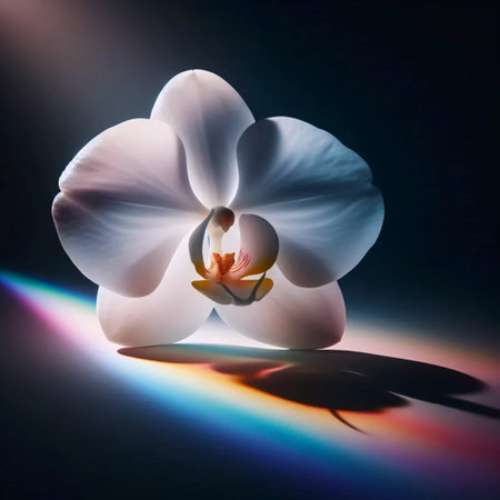An orchid with rainbow lighting, Ai generated image