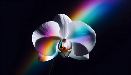 An orchid with rainbow lighting, Ai generated imageの写真素材