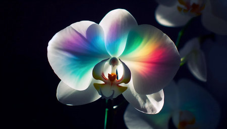 An orchid with rainbow lighting, Ai generated imageの写真素材