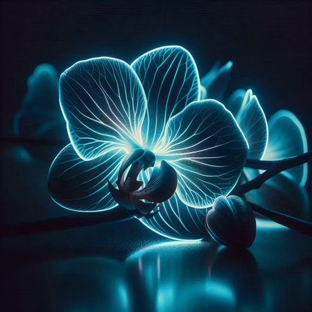 An orchid with neon glow, Ai generated imageの写真素材