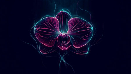 An orchid with neon glow, Ai generated imageの写真素材