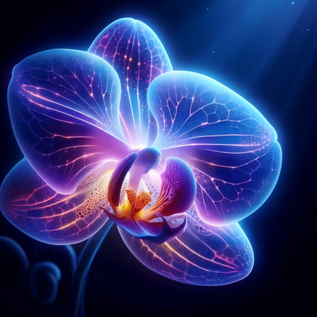 An orchid in ultraviolet light, Ai generated imageの写真素材