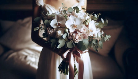 An orchid in a wedding bouquet, Ai generated imageの写真素材