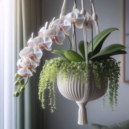 An orchid in a hanging planter, Ai generated imageの写真素材
