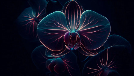 An orchid with neon glow, Ai generated imageの写真素材