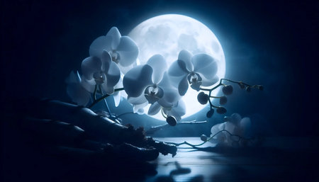 An orchid in moonlight, Ai generated imageの写真素材