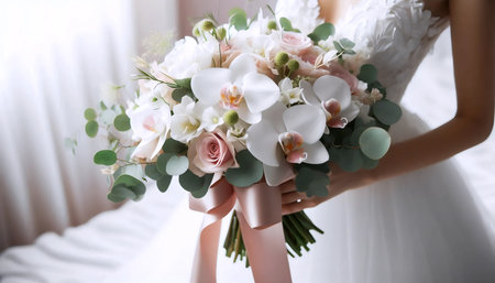 An orchid in a wedding bouquet, Ai generated imageの写真素材