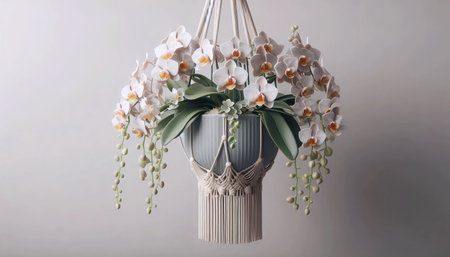 An orchid in a hanging planter, Ai generated imageの写真素材