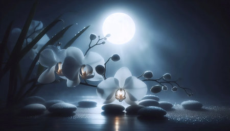 An orchid in moonlight, Ai generated imageの写真素材