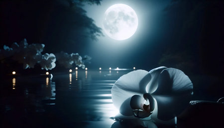 An orchid in moonlight, Ai generated imageの写真素材