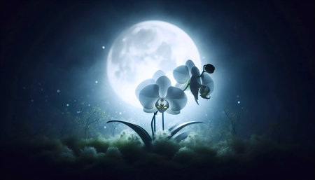 An orchid in moonlight, Ai generated imageの写真素材