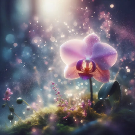 An orchid with shimmering particles, Ai generated imageの写真素材