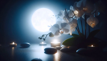 An orchid in moonlight, Ai generated imageの写真素材