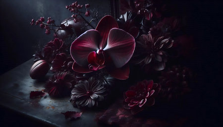 A black orchid in gothic style, Ai generated imageの写真素材