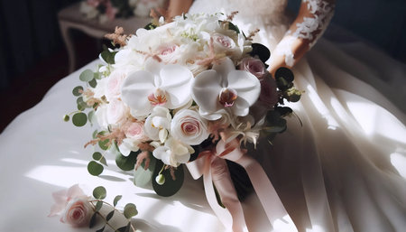 An orchid in a wedding bouquet, Ai generated imageの写真素材