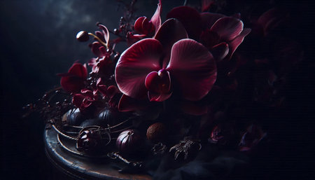 A black orchid in gothic style, Ai generated imageの写真素材