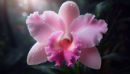 A pink orchid with dew drops, Ai generated imageの写真素材