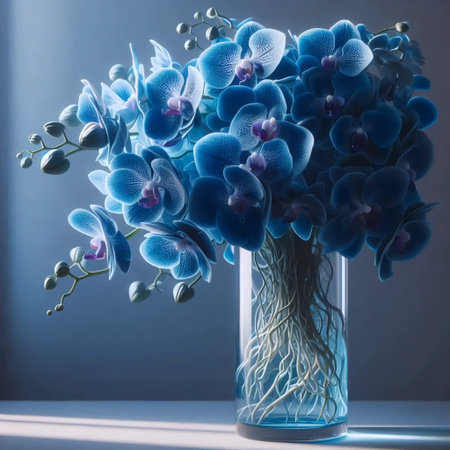 A Vanda orchid in a clear vase, Ai generated imageの写真素材