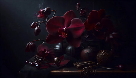 A black orchid in gothic style, Ai generated imageの写真素材