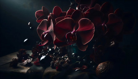 A black orchid in gothic style, Ai generated image