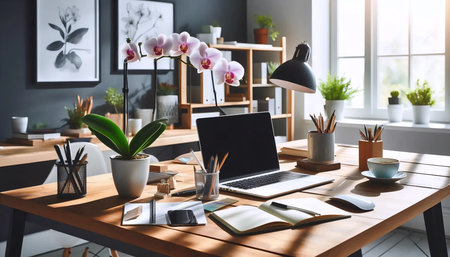 An orchid on a desk, Ai generated imageの写真素材