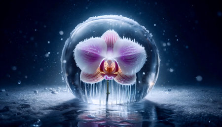 An orchid in an ice crystal, Ai generated imageの写真素材