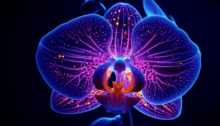 An orchid in ultraviolet light, Ai generated imageの写真素材