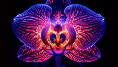 An orchid in ultraviolet light, Ai generated imageの写真素材