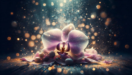 An orchid with shimmering particles, Ai generated imageの写真素材